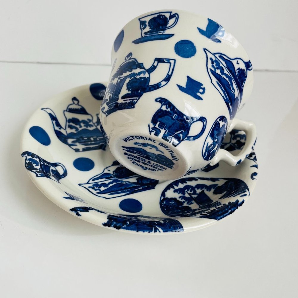 Burgess & Leigh Pictorial Britain Stroke-on-Trent White/Blue Tea Cup & Saucer